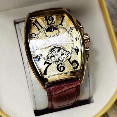 Men Mechanical Watch Luxury Large Dial Fashion Business Hollow Skeleton Automatic Self-winding Waterproof Leather Watch