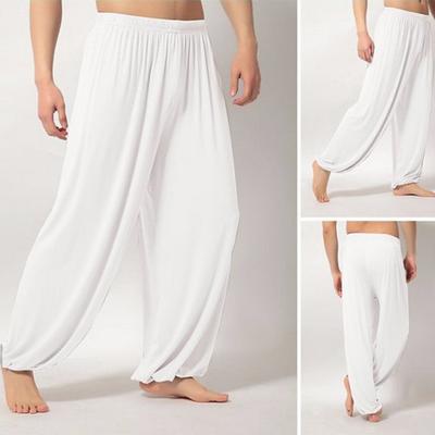 Men's Summer Pants Baggy Pants Beach Pants Harem Pants Boho Pants Elastic Waist Flowy Solid Color Comfort Breathable Casual Daily Beach Hippie Yoga Black White Micro-elastic