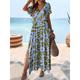 Women's Casual Dress Summer Dress Leaf Leopard Print Split V Neck Long Dress Maxi Dress Streetwear Maxi Street Holiday Short Sleeve Regular Fit Pink Red Blue Summer S M L XL XXL