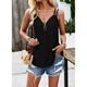 Tank Top Camisole Women's Black White Pink Plain Quarter Zip Casual Fashion V Neck Regular Fit S