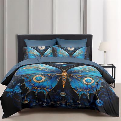 Colorful Imitation Fluorescent Butterfly Pattern Duvet Cover Set Comforter Set Soft 3-Piece Luxury Cotton Bedding Set Home Decor Gift King Queen Duvet Cover