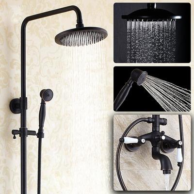 Antique Shower System Faucet Combo Set, 8 Rainfall Shower Head Kit with Handshower Wall Mounted, Brass Copper Black Electroplated Finish Vintage Style 2 Handles 3 Hole Bath Mixer Taps with Bodysprays