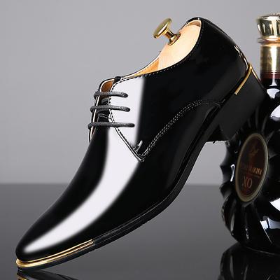 Men's Patent Leather Dress Shoes – Classic Black Oxford Lace-Up Formal Shoes for Business, Weddings Office Wear