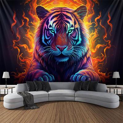 Tiger Blacklight Tapestry UV Reactive Glow in the Dark Trippy Animal Nature Landscape Hanging Tapestry Wall Art Mural for Living Room Bedroom