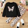 Girls' 3D Leopard Butterfly Sweatshirt legging Set Pink Long Sleeve 3D Print Fall Winter Active Fashion Daily Polyester Kids 3-12 Years Crew Neck Outdoor Date Vacation Regular Fit