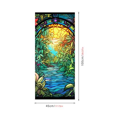 Stained Glass Window Film Retro Window Glass Electrostatic Stickers Removable Window Privacy Stained Decorative Film for Home Office