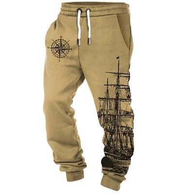 Sailboat Vintage Men's 3D Print Sweatpants Joggers Pants Trousers Outdoor Street Casual Daily Polyester Khaki Gray S M L Mid Waist Elasticity Pants