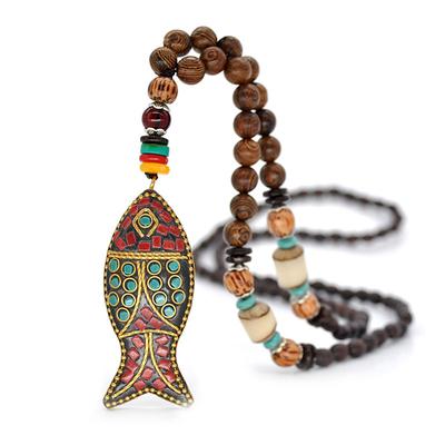 Women's Pendant Necklace Beaded Necklace Drop Fish Unique Design Ethnic Fashion Vintage Wooden Resin Alloy Brown 80 cm Necklace Jewelry 1pc For Street Sport Gift Prom Festival / Long Necklace