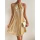 Women's Party Dress Metallic Dress Sparkle Halter Neck Sleeveless Mini Dress Birthday Vacation Silver Gold Spring Winter