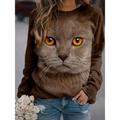 Women's Hoodie Sweatshirt Cat Graphic 3D Print Daily 3D Print Basic Casual Hoodies Sweatshirts Gray Brown White