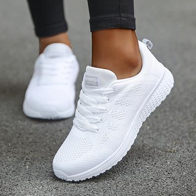 Women's Lightweight Breathable Running Shoes – All-White Athletic Sneakers for Gym, Walking, and Daily Use