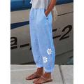 Women's Linen Pants Pants Trousers Baggy Faux Linen Floral Side Pockets Baggy Full Length Fashion Casual Daily Blue Green S M