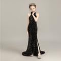 Kids Toddler Girls' Dress Plain Sleeveless Wedding Special Occasion Sequins Lace Sparkle Cute Princess Polyester Maxi Sheath Dress Summer Spring Fall Black White
