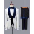 Burgundy Royal Blue Men's Fall Wedding Party Tuxedos Suits 3 Piece Shawl Collar Jacquard Plus Size Standard Fit Single Breasted One-button 2024