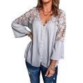 Shirt Lace Shirt Blouse Women's Black White Red Solid Color Lace Button Street Daily Fashion V Neck S