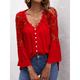 Shirt Lace Shirt Blouse Women's Black White Red Solid Color Lace Button Street Daily Fashion V Neck S