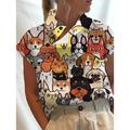 Women's Shirt Blouse Animal Dog Casual Blue Rainbow Beige Print Button Short Sleeve Fashion High Neck Regular Fit Spring Fall