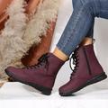 Women's Boots Combat Boots Plus Size Lace Up Boots Daily Booties Ankle Boots Winter Chunky Heel Round Toe Casual PU Leather Lace-up Wine Black White