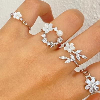 1 set Multi Finger Ring For Women's Wedding Holiday Date Alloy Flower