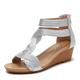 Women's Sandals Wedge Heels Plus Size Outdoor Beach Solid Color Summer Wedge Heel Elegant Casual Minimalism Faux Leather Zipper Silver Black Gold