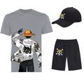 Three Piece Printed T-Shirt Shorts Baseball Caps Co-ord Sets One Piece Monkey D. Luffy Graphic Outfits Matching For Men's Adults' Casual Daily Running Gym Sports