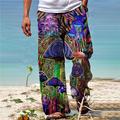 Men's Trousers Summer Pants Beach Pants Drawstring Elastic Waist 3D Print Graphic Prints Mushroom Comfort Casual Daily Holiday Cotton Blend Streetwear Hawaiian Red Purple