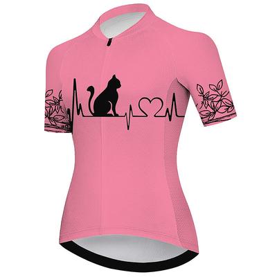 Women's Cycling Jersey Short Sleeve Bike Jersey Top with 3 Rear Pockets Mountain Bike MTB Road Bike Cycling Breathable Quick Dry Moisture Wicking Reflective Strips Violet Dark Pink Yellow Graphic