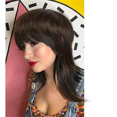 Modern Short Shaggy Mullet Wig for Women 80s Mullet Wig Pixie Cut Wig With Bangs Synthetic Natural Fake Blonde Hair Replacement Wigs with White Highlights 14inch Mullet Haircut(Blonde)