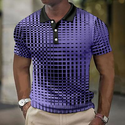 Men's Geometric Waffle Polo Shirts Golf Shirt Short Sleeve Polo Shirts Collared Shirts Business Casual WorkWear Formal Wear Festival Wear Buttons 3D Print Blue-Green White Yellow