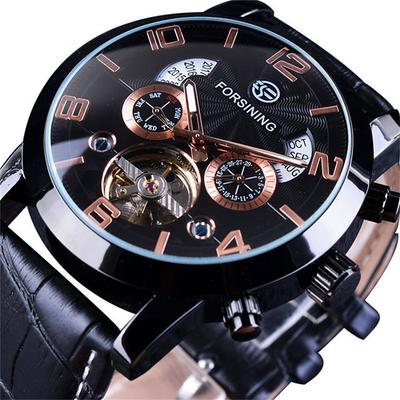 FORSINING Men Mechanical Watch Luxury Large Dial Fashion Business Calendar Date Date Week Leather Watch