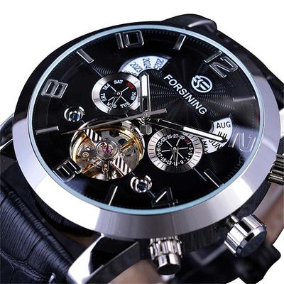 FORSINING Men Mechanical Watch Luxury Large Dial Fashion Business Calendar Date Date Week Leather Watch