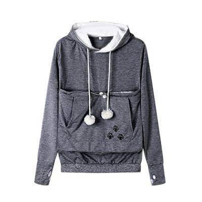 Women Novelty Hoodie Pet Pouch Hoodies Dog Cat Holder Coat Hooded Tops with Large Pocket for Pet Lovers (Large, Dark Gray)
