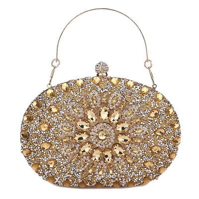 Women's Luxury Blue Crystal Evening Clutch – Rhinestone Handbag with Handle for Weddings, Parties, and Formal Events