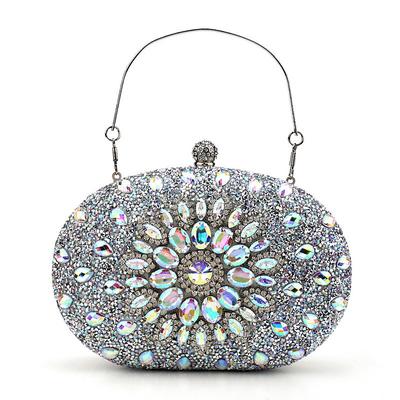 Women's Luxury Blue Crystal Evening Clutch – Rhinestone Handbag with Handle for Weddings, Parties, and Formal Events