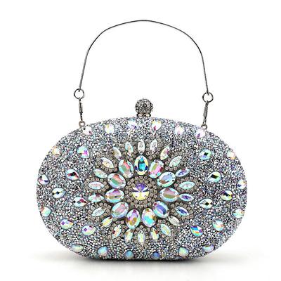 Women's Clutch Evening Bag Wristlet Dome Bag Clutch Bags PU Leather for Evening Bridal Wedding Party with Rhinestone Chain Large Capacity Lightweight in Silver Light Blue Rose Gold