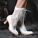 Women's Boots Combat Boots Plus Size Wedding Boots Wedding Party Daily Solid Color Mid Calf Boots Winter Lace-up Chunky Heel Pointed Toe Elegant Vintage Fashion PU Lace-up Black White