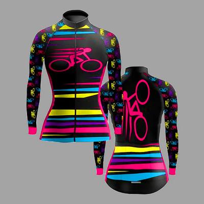 Women's Cycling Jersey Long Sleeve Winter Bike Top with 3 Rear Pockets Mountain Bike MTB Road Bike Cycling Fleece Lining Breathable Moisture Wicking Reflective Strips Black / Orange Rose Red Black