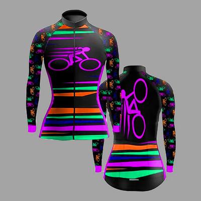 Women's Cycling Jersey Long Sleeve Winter Bike Top with 3 Rear Pockets Mountain Bike MTB Road Bike Cycling Fleece Lining Breathable Moisture Wicking Reflective Strips Black / Orange Rose Red Black