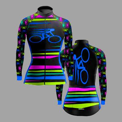 Women's Cycling Jersey Long Sleeve Winter Bike Top with 3 Rear Pockets Mountain Bike MTB Road Bike Cycling Fleece Lining Breathable Moisture Wicking Reflective Strips Black / Orange Rose Red Black