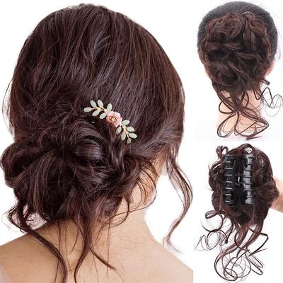 Messy Bun Curly Wavy Synthetic Hair Scrunchies Extension Hairpieces for Women Bun Wig Claw in Bun Messy Chignons Hair Extensions(12H24#Light Golden Brown Mix Golden Brown)