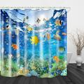 Beach Fish Print Shower Curtain,Waterproof Fabric Shower Curtain for Bathroom Home Decor Covered Bathtub Curtains Liner Includes with Hooks