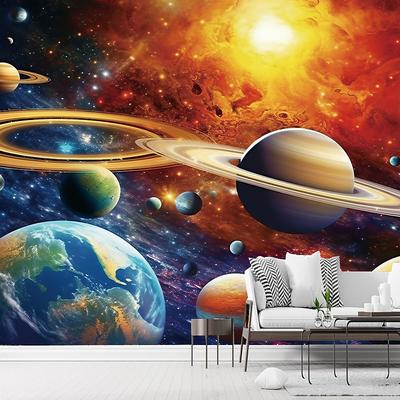 Cool Wallpapers Galaxy Wallpaper Wall Mural Landscape Universe Planet Sticker Peel and Stick Removable PVC/Vinyl Material Self Adhesive/Adhesive Required Wall Decor for Living Room Kitchen Bathroom