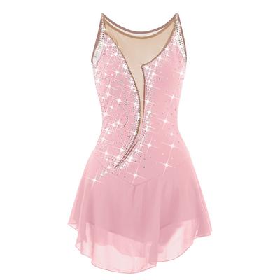 Figure Skating Dress Women's Girls' Ice Skating Dress White Yellow Pink Asymmetric Hem Mesh Spandex High Elasticity Practice Professional Competition Skating Wear Anatomic Design Classic Crystal