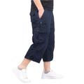 Men's Capri Cargo Shorts Cargo Shorts Zipper Pocket Leg Drawstring Solid Color Breathable Quick Dry Work Streetwear 100% Cotton Casual Hip-Hop Navy Black