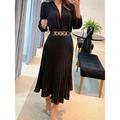 Women's Black Dress Velvet Dress Sequin Dress Pleated With Belt V Neck Long Sleeve Office Birthday Elegant Black Dark Blue Spring Winter