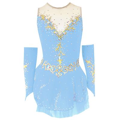 Figure Skating Dress Women's Girls' Ice Skating Dress Outfits White / White Yellow Yellow Dark Purple Open Back Mesh Spandex Training Competition Skating Wear Handmade Crystal / Rhinestone Ice
