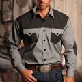 Color Block Vintage western style Men's Shirt Western Shirt Outdoor Street Casual Daily Fall Winter Turndown Long Sleeve khaki Gray S M L Shirt