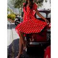 Women's Elegant Holiday Vintage Dress Midi Dress Outdoor Daily Lace up Polka Dot V Neck Short Sleeve Regular Fit Summer Spring 2023 White Red S M L XL