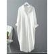 Women's Plus Size Curve Shirt Dress Casual Dress Shift Dress Solid Color Long Dress Maxi Dress Long Sleeve Button Shirt Collar Basic Outdoor Black White Spring Summer L XL XXL 3XL 4XL