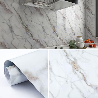 Cool Wallpapers Marble Wallpaper Wall Mural Waterproof Oil Proof MoistureProof Furniture Renovation Self-Adhesive Easily Removable Wall Covering Kitchen Countertop Cabinet Shelf Liner 23.6x118